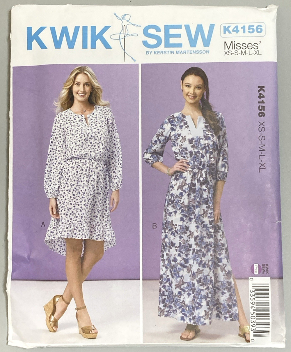 Kwik Sew K4156 Pattern Misses Boho Peasant Dress & Sash Sz XS-XL (6-24) UNCUT